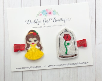 Belle Hair Clip - Belle Feltie Clip - Hair Clips - Clippies - Toddler Hair Clips - Belle - Cinderella - Aurora - Belle Bow- Girls Hair Clip