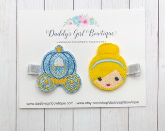 Cinderella Hair Clip - Cinderella Clip - Princess Clip - Toddler Girls Clip - Toddler Bow - Feltie Clip - Cinderella- Belle - Snow White