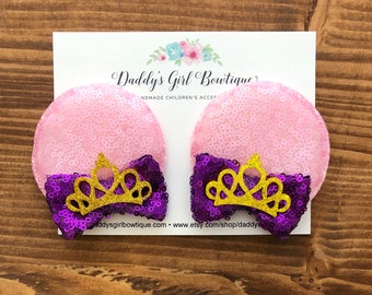 Rapunzel Inspired Mouse Ear Clips - Princess Mouse Ears - Belle - Elsa - Ariel - Rapunzel - Snow White - Aurora - Cinderella - Beauty