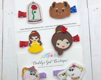 Belle Hair Clip - Belle Feltie Clip - Hair Clips - Clippies - Toddler Hair Clips - Belle - Cinderella - Aurora - Belle Bow- Girls Hair Clip