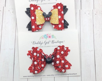 Minnie Bow - Mickey Bow -  Minnie Hair Bow - Minnie 1st Birthday - Minnie First Birthday - Minnie Headband- Mickey - Disney World Bow -