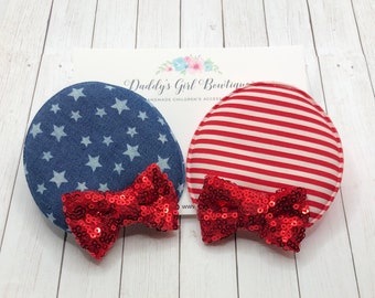 American Flag Mouse Ears - Flag Ears - 4th of July Minnie Ears - Red Mouse Ears - Minnie Mouse Ears - Mouse Ear Clips - Mouse Ears Headband