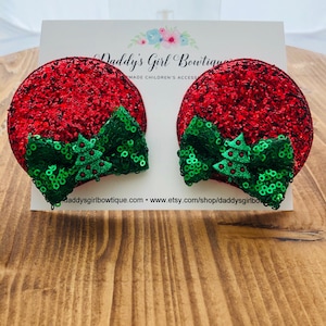 Christmas Minnie Mouse Ear Clips - Minnie Ears - Christmas  Mouse Ears - Minnie Mouse Ears - Mouse Ear Clips - Mouse Ears Headband