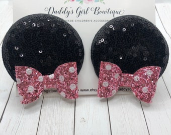 Minnie Mouse Pink Ear Clips - Minnie Ears - Pink Mouse Ears - Minnie Mouse Ears - Mouse Ear Clips - Mouse Ears Headband