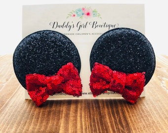 Minnie Mouse Red Ear Clips - Minnie Ears - Red Mouse Ears - Minnie Mouse Ears - Mouse Ear Clips - Mouse Ears Headband