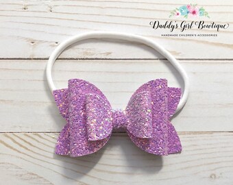 Purple Glitter Bow -  Pastel Baby Bow - Easter Bow - Easter Headband - Spring Hair Bows  -  Purple Bow - Spring Headband  - Glitter Bows