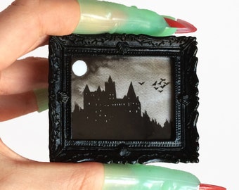 Miniature framed Count Dracula's Castle print, halloween, haunted dollhouse, vampire, Vlad the Impaler, Bran Castle Transylvania, spooky
