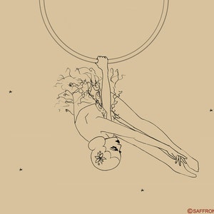 Aerial hoop A4 mounted Limited Edition print, Lyra, vintage circus Art, aerialist aerial high flyer, acrobat 1920s trapeze illustration