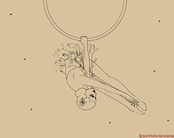 Aerial hoop A4 mounted Limited Edition print - Lyra - vintage circus Art - aerialist aerial high flyer acrobat 1920s trapeze  illustration