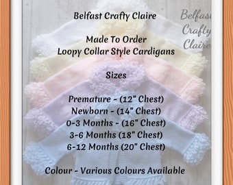 Made to Order - Lovely Beautiful - Baby LOOPY BORDER Style Cardigan - Premature - Newborn - 0-6 Months