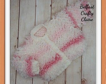 Lovely Beautiful - Baby LOOPY Style Coat - Cardigan  - 0-6 Months - Pink and White Soft Mix