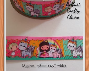 1M Cute Cosmic Baby Unicorn GROSGRAIN RIBBON 25mm/38mm/75mm Cakes Crafts Bows 