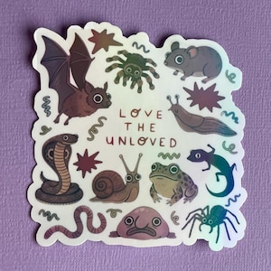 Love the Unloved Sticker | Creepy Cute Animals and Bugs | Gothic Nature Oddities Decal | Bat, Rat, Spider, Snake and Snail Art