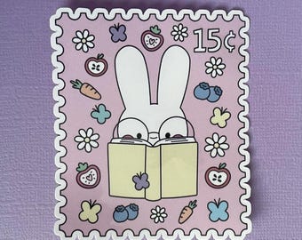 Pegatina con sello de conejito lector de 7,6 cm (3 pulgadas)