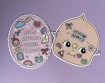 Muñeca Kewpie y Pregúntame sobre mi colección de pegatinas