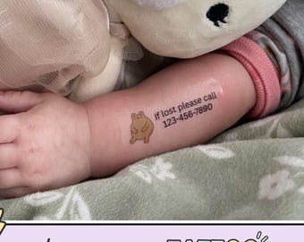 Tatuajes de seguridad infantil con contacto de emergencia / Tatuajes de identificación temporales para niños / Seguridad para niños perdidos / Tatuajes con nombre resistentes al agua para viajes