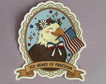 Pegatina de águila calva de 7,6 cm (3 pulgadas) conmemorativa de los 250 años de libertad.