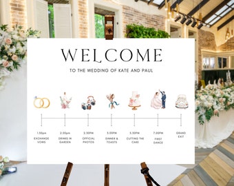 Personalized Timeline of Events Sign for Modern Weddings - Includes Watercolor Icons