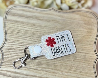 Type 1 Diabetes Medical Alert Health Keychain Snap Tab