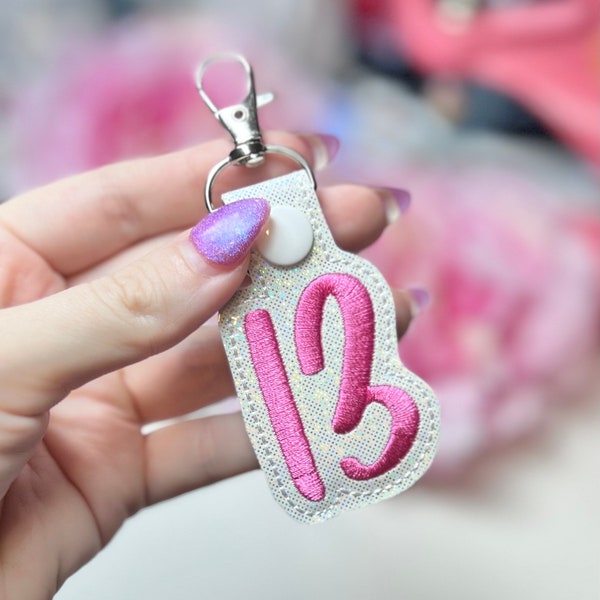 Number 13 thirteen Keychain Snap Tab eras