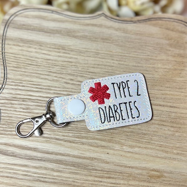 Type 2 Diabetes Medical Alert Health Keychain Snap Tab
