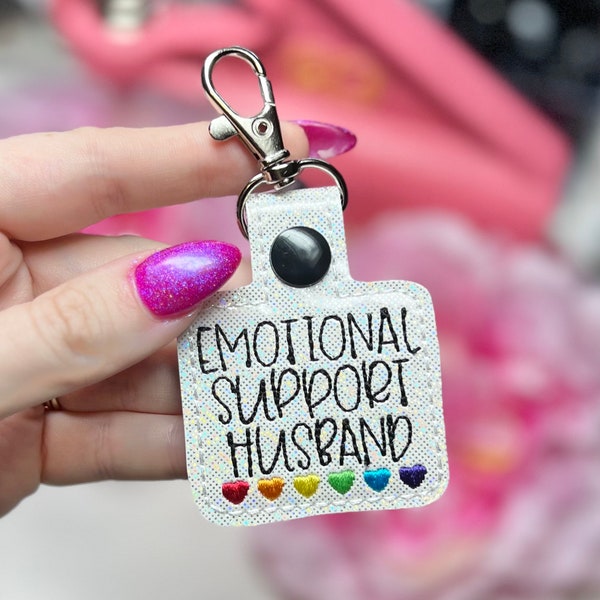 Emotional Support husband Rainbow Hearts Snap Tab Design
