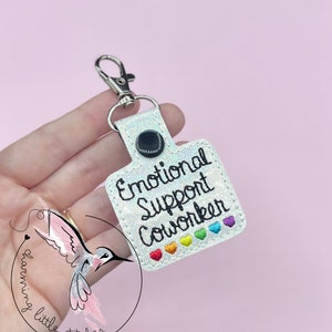 Emotional Support Co-Worker Rainbow Hearts Snap Tab Design