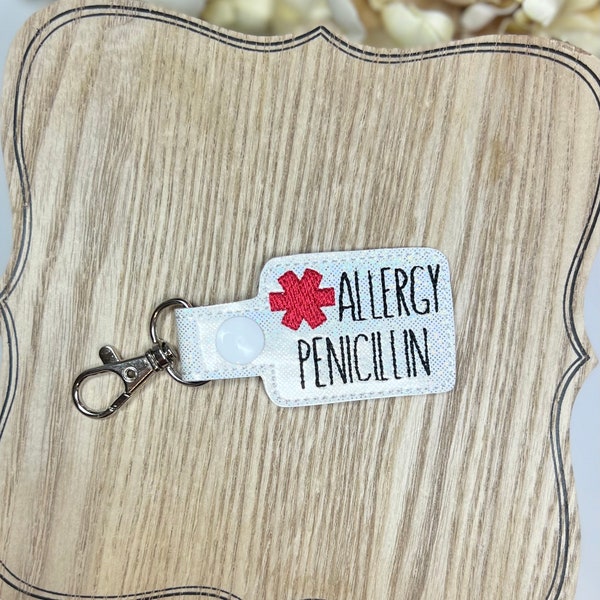 Allergy Awareness Tag Penicillin Snap Tab Keychain