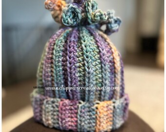 Crocheted Winter Hat with Curly Cue Top