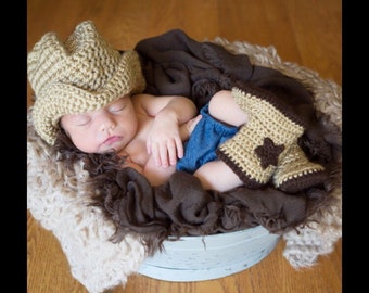 Crocheted Cowboy Set:  Hat & Boots-Newborn