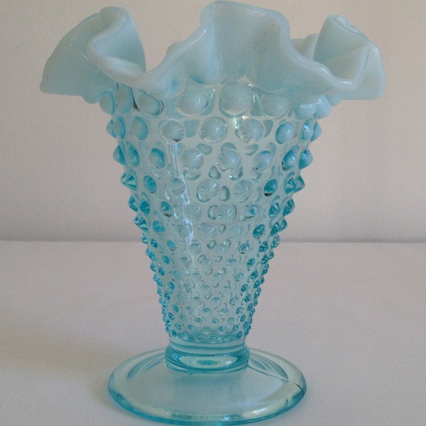 Vintage Fenton Blue Hobnail Glass Vase