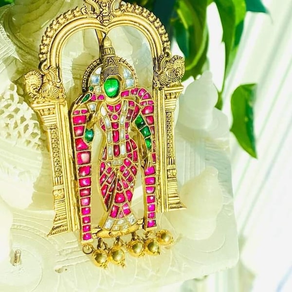 Meenakshi kundan jadau pendant in sterling silver with 22k gold polish PRE-ORDER