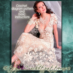 Instant Download Wedding Dress crochet pattern. English! Crochet diagram and basic instructions, symbols are not interpreted in words!