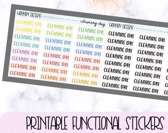 cleaning day printable Planner functional print typography stickers, multicolor and black