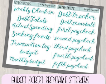 Budget Script Label Planner functional stickers, teal, planner printable stickers