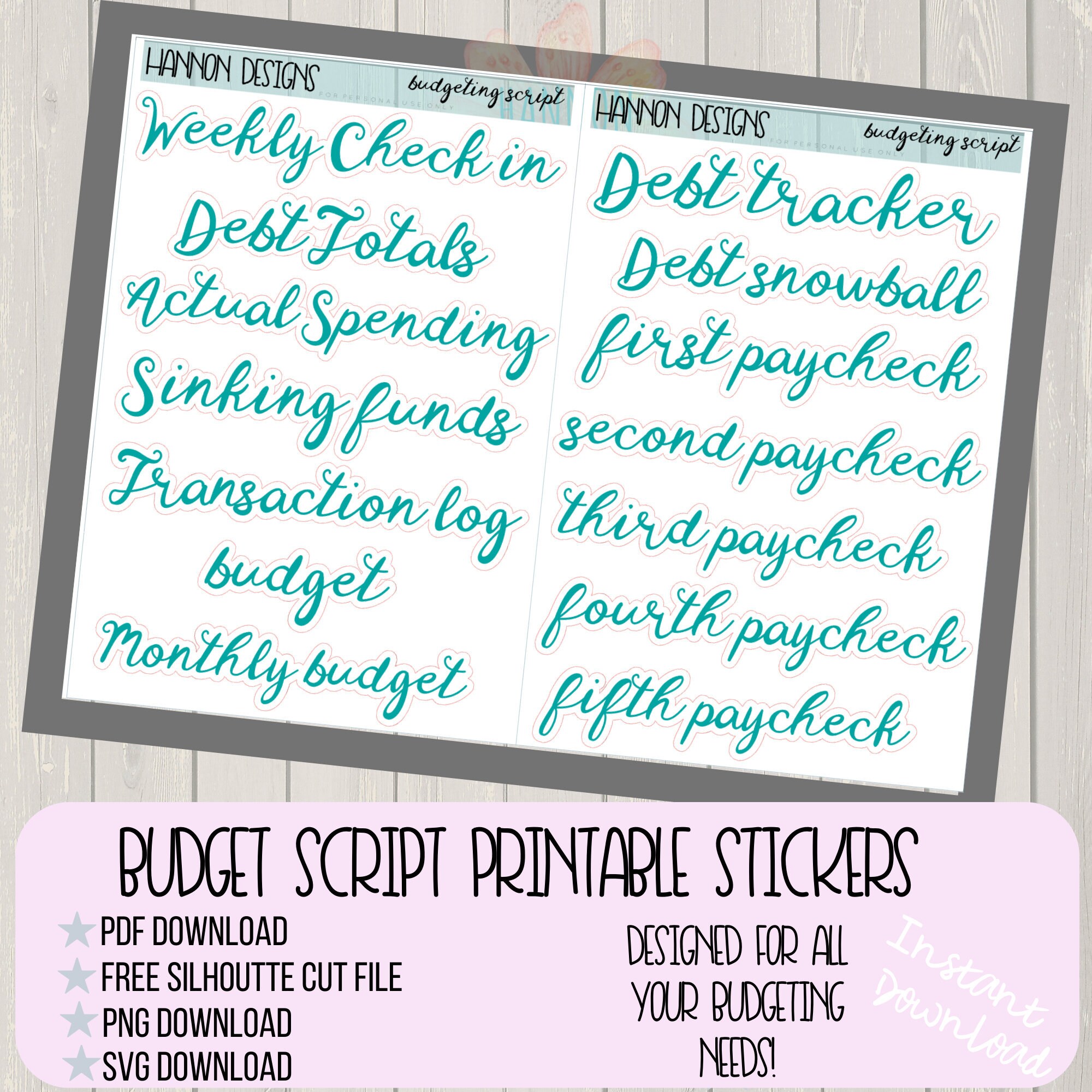 Budget Script Label Planner Functional Stickers Teal Planner Etsy