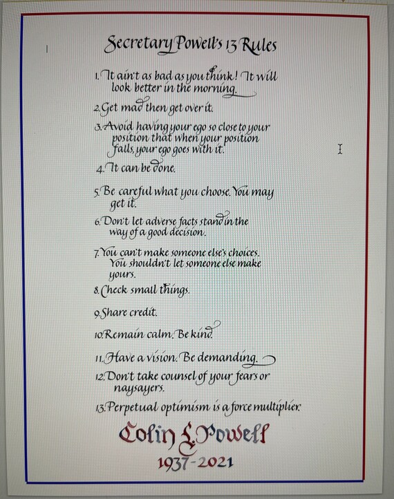 Colin Powell's 13 Rules - Etsy