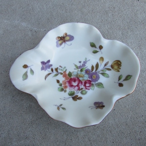 Lefton China Hand Painted Trinket Candy Dish 759 Butterflies Flowers Gold Trim