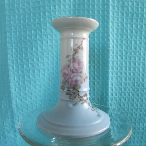 Antique Collectible Limoges France W G Candlestick Holder Hand Painted Floral Blue Gold Trim Shabby Chic Decor