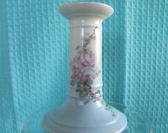 Antique Limoges Porcelain Candlestick Holder, Hand Painted Floral, Shabby Chic Decor