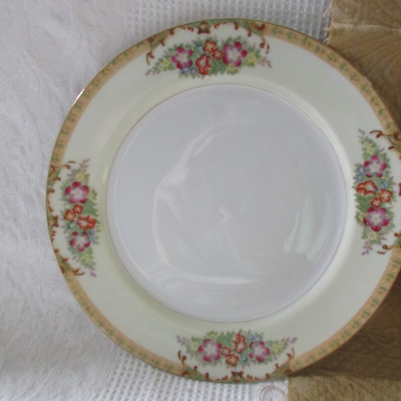 Set Six 6 Vintage Fine China Porcelain Diamond Hand Painted Dinnerware Plates Japan 9 14 inch Dinner Plates Floral Pattern Gold Edge