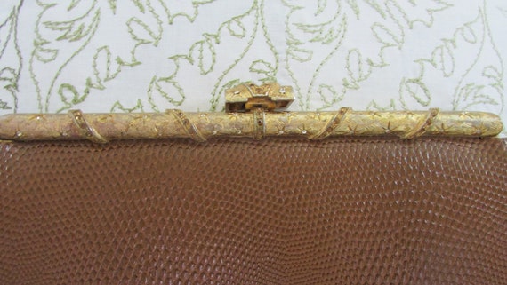 Vintage Clutch Purse Bag Jeweled Faux Snakeskin A… - image 2