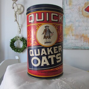 Quaker Oats Tin 1990 Replica of 1922 Label Metal Tin with Lid Kitchen Collectible Quick Quaker Oats Advertising Collectible