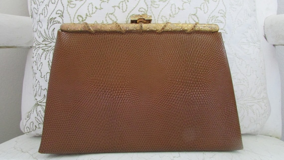 Vintage Clutch Purse Bag Jeweled Faux Snakeskin A… - image 1