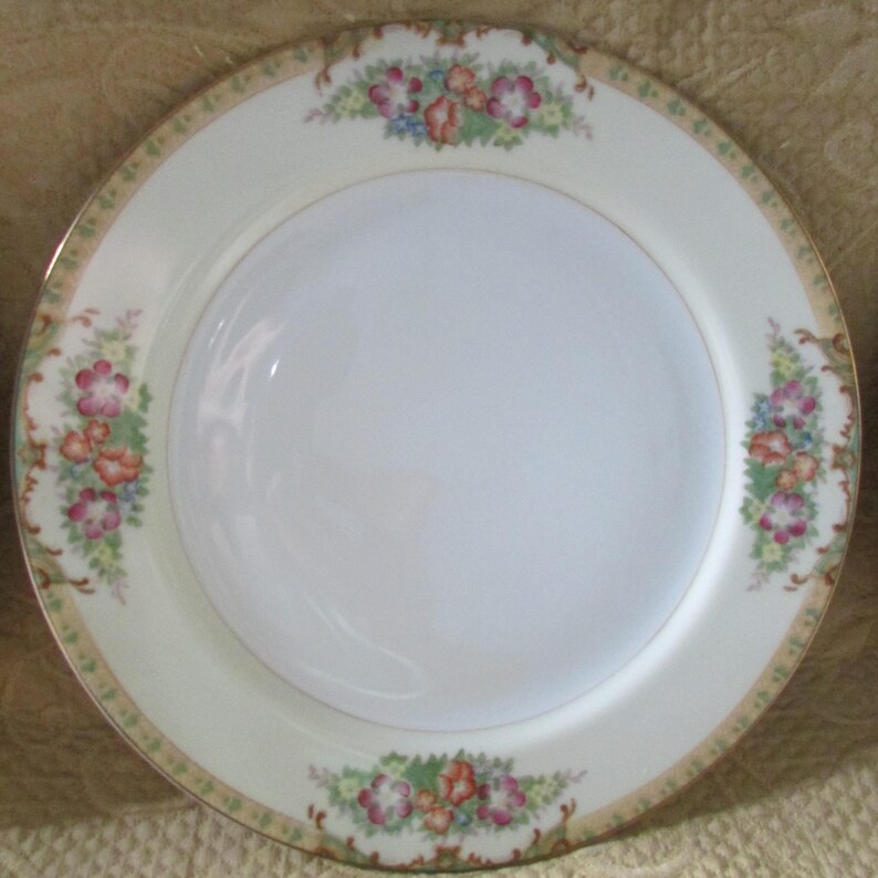 Set Six 6 Vintage Fine China Porcelain Diamond Hand Painted Dinnerware Plates Japan 9 14 inch Dinner Plates Floral Pattern Gold Edge