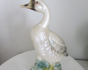 Vintage Irridescent Chalkware Goose Figurine Carnival Midway Prize 1950s