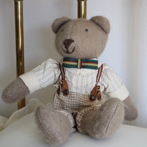 Felted Wool Teddy Bear Suspenders Bow Tie Knickers