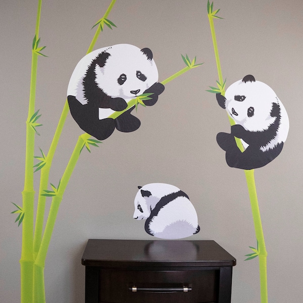 Panda Bear Bamboo Tree Wall Decal - Wall Stickers Repositionable and Reusable
