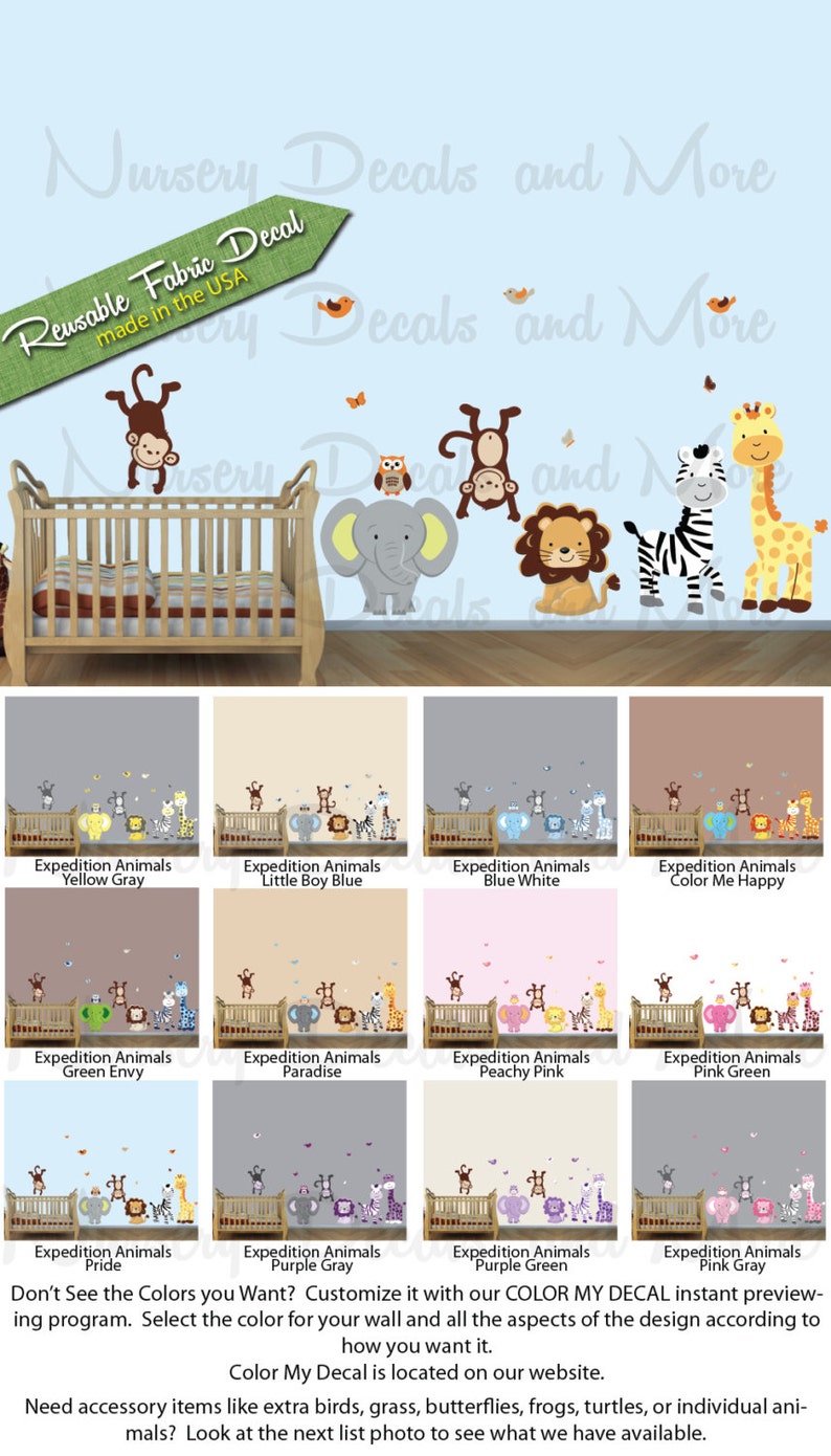 Baby Nursery Wall Decals Jungle Animal Wall Decals Etsy