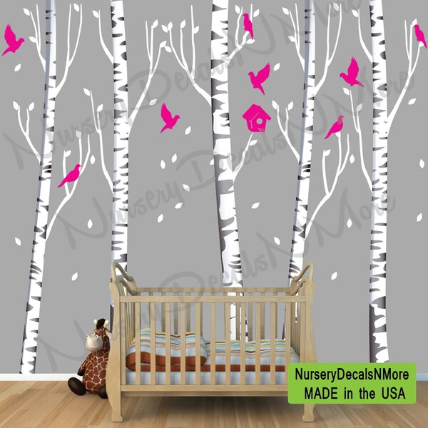 Birch Tree Decal, More Realistic, Reusable, Repositionable Indoor Tree (5 tree/with birds) OBT